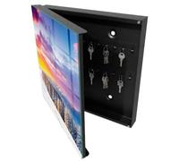 Tulup Porte-clés Mural 30x30 cm | Noir | Porte Gauche | Fixation Murale | Coucher De Soleil D'Hiver | Chevilles Incluses | Decorative | en Métal | pour Rangement de Clefs | Panneau Avant en Verre