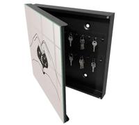Tulup Porte-clés Mural 30x30 cm | Noir | Porte Gauche | Fixation Murale | Le Cosmos Du Cœur | Chevilles Incluses | Panneau Avant en Verre | Decorative | en Métal | pour Rangement de Clefs