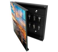 Tulup Porte-clés Mural 30x30 cm | Noir | Porte Gauche | Fixation Murale | Phare | pour Rangement de Clefs | Decorative | Chevilles Incluses | Panneau Avant en Verre | en Métal