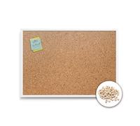 Tulup Tableau en Liège 60x40 cm Avec Cadre Blanc en Plastique Tableau d'affichage de Présentation d'organisation Tableau Mémo pour Bureau, Salle de Classe ou Maison Avec Punaises