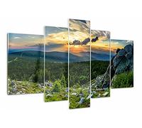 Tulup Tableau sur Verre 5 pièces Art Mural 170x100cm Impression Image Verre Trempé Décoration Murale Tableau Peinture Murale Cadre Triptyque Polyptyque - Panorama Montagne