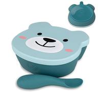 TUM TUM Bol Ventouse pour Bébé Couvercle, Cuillère Bébé, Silicone 1er Repas (Bleu)