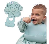 TUM TUM Coffret Bavoirs 2 en 1 GRIS - 1 Bavoir silicone + 1 Bavoir tablier (BLEU)