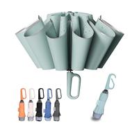 TUMAAOTU Parapluie compact inversé avec poignée à mousqueton « Never Forget » - Parapluie de voyage résistant au vent et à la pluie, ouverture automatique, cadre durable à 10 baleines pour homme et