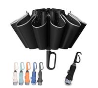 TUMAAOTU Parapluie compact inversé avec poignée à mousqueton « Never Forget » - Parapluie de voyage résistant au vent et à la pluie, ouverture automatique, cadre durable à 10 baleines pour homme et