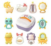 TUMAMA 10Pcs Jouet Hochet de Dentition Ensemble Bébé, Shaker Grab Hochet Bébé Infantile Nouveau-Né, Sensoriel Jouets Éducatifs avec Boîte de Rangement pour 0 3 6 9 Mois Garçons Filles Bebe Cadeaux