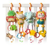 TUMAMA Bébé Jouets de Poussettes, 4 Pack Hochet Jouets Animales, Peluche Bébé à Clip pour Poussette pour 0,3,6,9,12 Mois Garçons Filles Cadeaux d'anniversaire