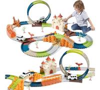 TUMAMA Kids Circuit de Course de 202 Pièces pour Enfants 3-10 Ans | Circuit de Course flexible avec Boucle, Pont et Tunnel, 2 Voitures de Course électriques avec Lumières,Cadeau pour Enfants