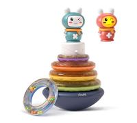 TUMAMA KIDS Montessori Tour empilable pour bébé avec musique et anneaux - 5 anneaux empilables - Jouet Montessori pour bébé - Jeu de pyramide à emboîter à partir de 6, 8, 9, 12 mois, 1, 2, 3, 4 ans