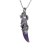 TUMBEELLUWA Collier avec pendentif dragon - Pierre de naissance - Pierre de naissance - Amulette Fengshui - Cadeau pour homme et femme, Total Length 2.75", #3 Améthyste, Cristal d'améthyste