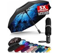 TUMELLA Parapluie de voyage compact résistant au vent, petit parapluie solide mais léger, portable, pliable, ouverture automatique, prise en main solide, convient pour voiture et sac à dos, 42 inch