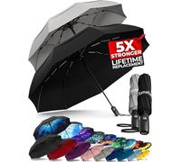 TUMELLA Parapluie de voyage compact résistant au vent, petit parapluie solide mais léger, portable, pliable, ouverture automatique, prise en main solide, convient pour voiture et sac à dos, 42 inch