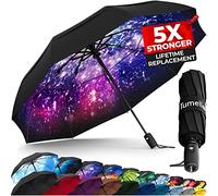 TUMELLA Parapluie de voyage résistant au vent (compact, supérieur et beau), petit parapluie solide mais léger, portable et pliable automatique, prise en main durable de qualité supérieure, convient