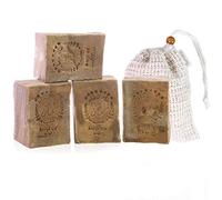 TUMELO Savon d'Alep Original 4 x 200g (800g) 60% d'huile d'olive 40% d'huile de baies de laurier + Sac de Salvon - Savon naturel - Savon solide pour les cheveux/Savon de douche