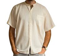 Tumia LAC - Chemise grand-père - Manches courtes - 100 % coton, commerce éthique, beige, XXL