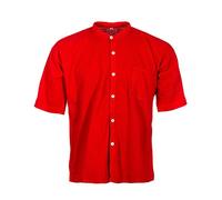 Tumia LAC - Chemise grand-père - Manches courtes - 100 % coton, commerce éthique, Rouge, M
