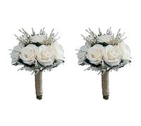 Tuminfar 2X Bouquets de Mariée pour Mariage, Bouquet de Fleurs de Rose Artificielle Mariée Demoiselle d'honneur Tenant Une Fleur