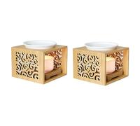 Tuminfar 2X Lampe à Parfum Creuse en Bambou en Bois, Four à Mazout, Brûleur D'Arôme, Bougeoir élégant et Attrayant, Décoration de Bureau à Domicile