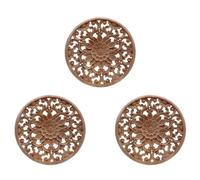Tuminfar 3X Appliques en Bois Rond de Sculpture de Fleurs Sculptées pour Décalque de Moulures en Bois Non-Peintes Meuble Armoire Figurine Décorative 15x15x0.8cm