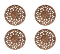 Tuminfar 4X Appliques en Bois Rond de Sculpture de Fleurs Sculptées pour Décalque de Moulures en Bois Non-Peintes Meuble Armoire Figurine Décorative 15x15x0.8cm