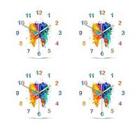 Tuminfar 4X Aquarelle Impression de Peinture de Dent Horloge Murale Le Cabinet Dentaire Art Mural Non Ticking la Montre Murale Dentiste Orthodontiste