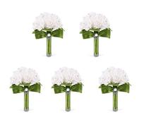 Tuminfar 5X Belle Bouquet de Mariage de Mariee Demoiselle d'honneur Fleur Bouquet de Mariage Fleur Artificielle Bouquet de Roses Bouquets de Mariee Blanches- Vert