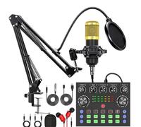 Tuminfar Ensemble D'Équipements de Podcast avec Carte Son V8S Live, avec Microphone, Diffusion de Musique et D'Enregistrement en Direct pour DJ Disco Device
