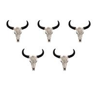 Tumintu 5X Résine Longhorn Vache Tête de Crâne Tenture Murale Décor 3D Animal Faune Sculpture Figurines Artisanat Cornes pour Halloween Décor