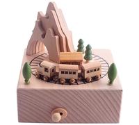 Tumintu Boîte À Musique en Bois avec Tunnel De Montagne avec Train Magnétique Mobile Pièces