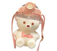 Tumnea Bouteille d'eau pour Enfants, Gourde avec Paille, Bouteille d'eau Ours Kawaii Portable Dessin animé Enfants Bouteille d'eau avec bandoulière réglable pour Les Voyages en Plein air