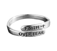 Tumotsit Bague de foi réglable, bague ouverte en croix minimaliste durable, bague de mariage, bandes de doigt, cadeaux de bijoux tendance pour femmes, hommes, filles et garçons