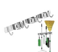 Tumotsit Organisateur de balai et de serpillère, support de rangement auto-adhésif en acier inoxydable, robuste et sans trou pour râteau, support de rangement pour chiffons de 45 livres
