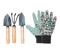 Tumotsit Outils de jardinage, outils de jardin à main résistant 3 pièces avec gants de travail, kit d'outils succulents qui comprend pelle râteau pelle