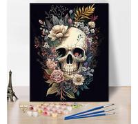 TUMOVO Peinture par numéros tête de mort avec fleurs, peinture abstraite par numéro pour adultes, kits de peinture par numéro sur toile, dessin, peinture avec pinceaux, 40,6 x 50,8 cm (sans cadre)