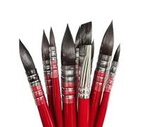 tumuarta Lot de 9 pinceaux aquarelle à manche court en poils d'écureuil synthétiques n° 0-8 8 ronds, 1 plat (rouge)