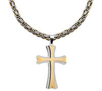 tumundo 1 Chaîne Sautoir Ø 9mm Maille Gourmette Collier +1 Pendentif Croix Crucifix Argent Or Noir Homme Femme Acier Inoxydable, Couleur:Modell 6-55cm