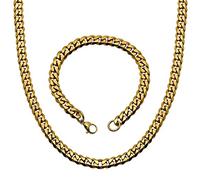 tumundo Gourmette Chaine à Maillons Collier + Bracelet Ø 3mm Chaîne du Roi Acier Inoxydable Argent Doré Noir Ensemble Homme, Couleur:Golden/Gold - 55cm