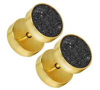 tumundo Set de 6 Pièces / 1 Piece Faux Plug Fake Piercing Boucle Clou d´Oreille Acier Ecarteur Bouchon Bijoux Glitter, couleur:golden - Glitzer schwarz/glitter black