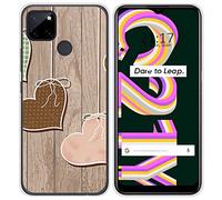 Tumundosmartphone Coque en silicone pour Realme C21Y / C25Y Motif cœurs en bois Dessins