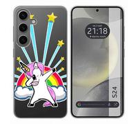 Tumundosmartphone Coque en Silicone Transparente pour Samsung Galaxy S24 5G, Motif Dessin Licorne