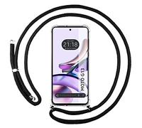 Tumundosmartphone Coque Pendentif Transparent pour Motorola Moto G13 avec Cordon Noir