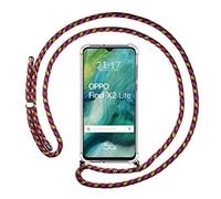 Tumundosmartphone Coque Pendentif Transparent pour Oppo Find X2 Lite avec Cordon - Rose/Doré