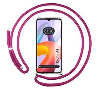 Tumundosmartphone Coque Pendentif Transparent pour Xiaomi Redmi A2 avec Cordon Rose Fuchsia