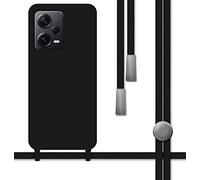 Tumundosmartphone Coque Silicone Liquide avec Cordon pour Xiaomi Redmi Note 12 Pro + Plus 5G Couleur Noire