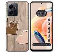 Tumundosmartphone Coque Silicone pour Xiaomi Redmi Note 12 4G Design Coeurs Bois Dessins