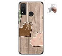 Tumundosmartphone Coque TPU Gel pour Huawei P Smart 2020 Design Dessins - Coeurs Bois