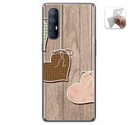 Tumundosmartphone Coque TPU Gel pour Oppo Find X2 Neo Design Dessins - Coeurs Bois