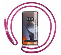 Tumundosmartphone Coque transparente pour Motorola G86 / G86 Power 5G avec cordon rose fuchsia