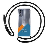 Tumundosmartphone Dites-Nous Ta Coque Pendentif Transparent pour Motorola Moto G62 5G avec Cordon Noir Impression Personnalisée