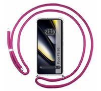 Tumundosmartphone Étui pendentif transparent pour Xiaomi Poco F6 5G avec cordon rose fuchsia